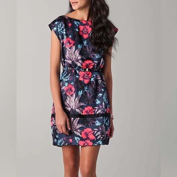 Marc By Marc Jacobs Horizon Teal Multi Silk Floral Belted Dress - Picture 2 of 11